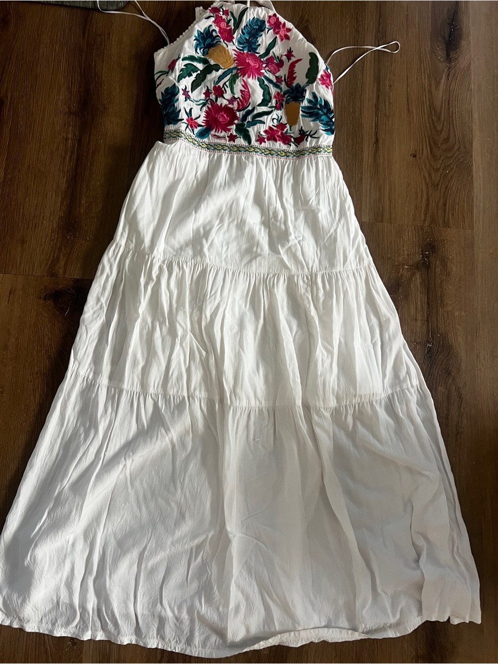 Solitaire White Maxi Dress with Colorful Floral Embroidery